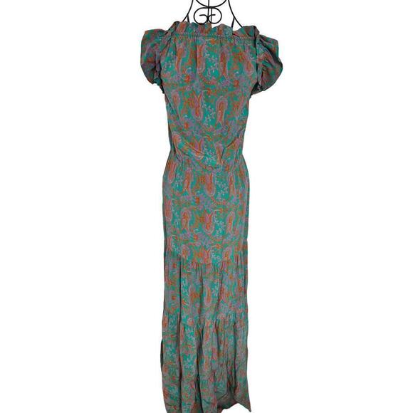 Figue Gianna Tassel Tiered Ruffle Silk Maxi Dress Size L - Picture 4 of 7